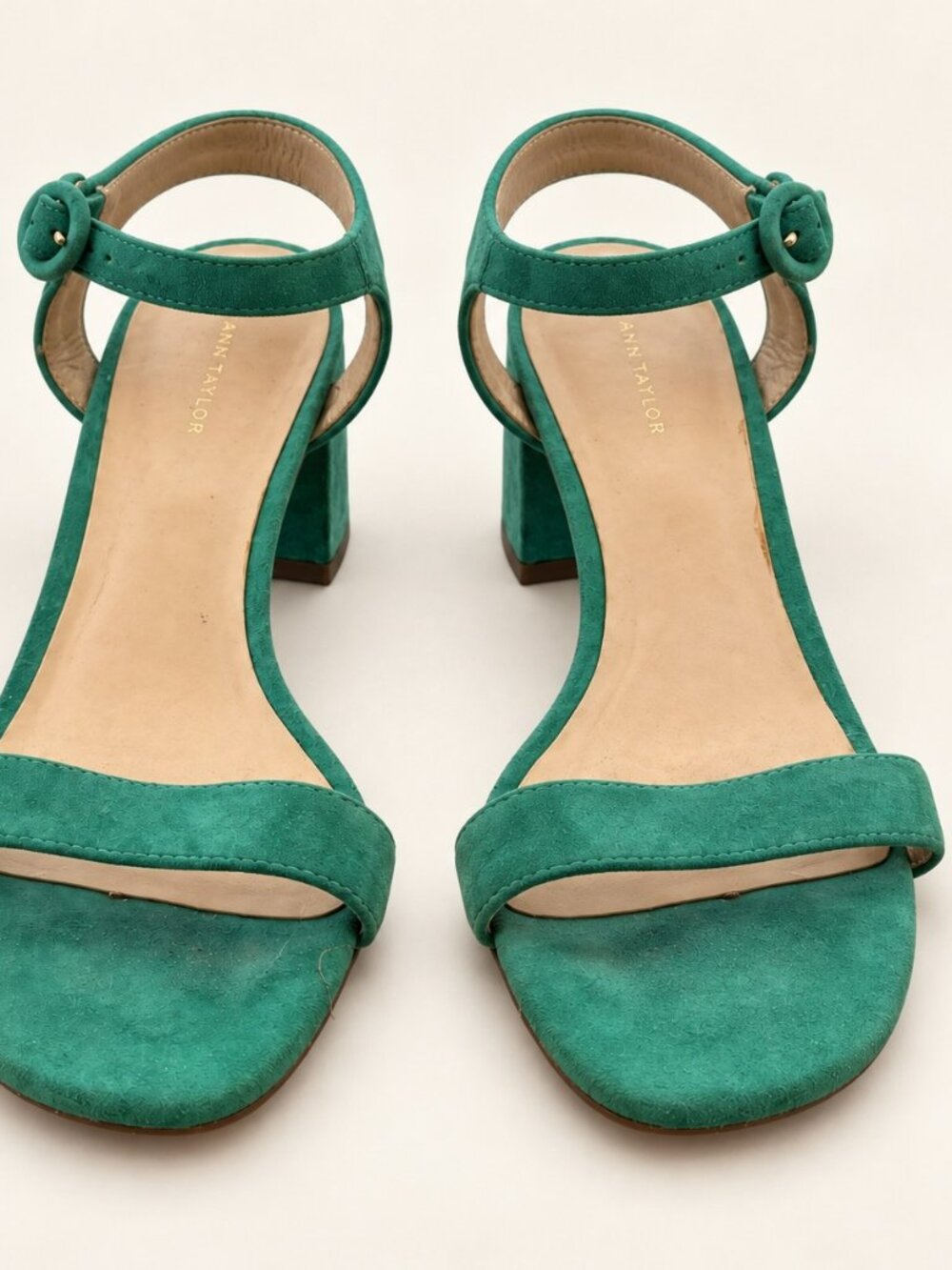 Ann Taylor Green Round-Buckle Ankle-Strap Block Heel Sandals 7M